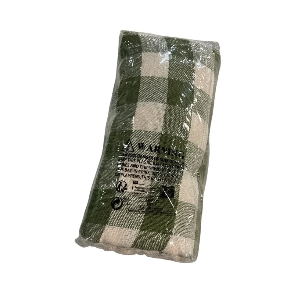 Gingham Tablecloth 55x84 Sage Green Tassel Trim Cottagecore Farmhouse New